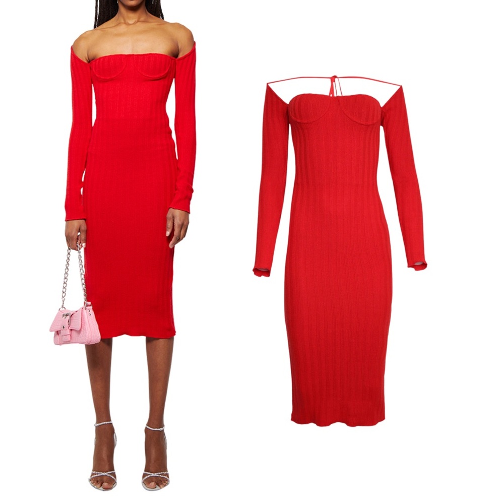 LAQUAN SMITH OFF THE SHOULDER MIDI DRESS XS